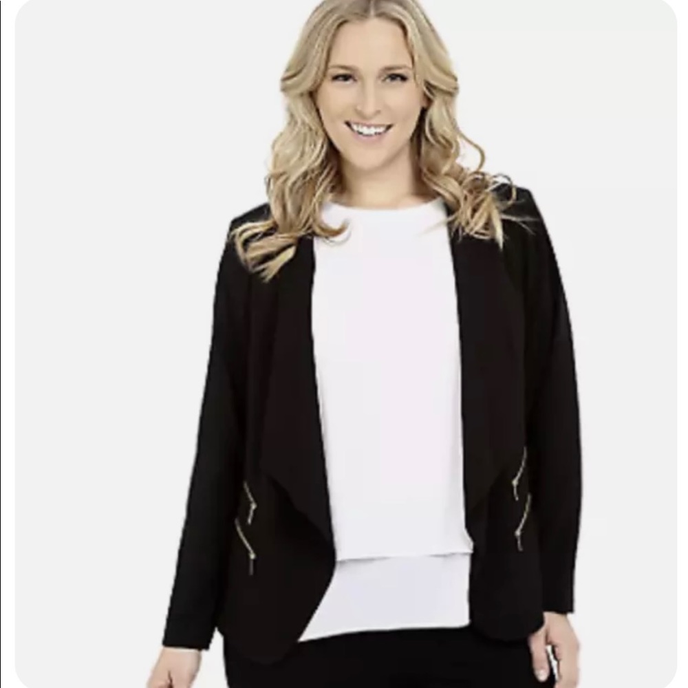 Calvin Klein 1236 Women's Plus-Size Open Jacket with 4 Zippers, Black, 16W